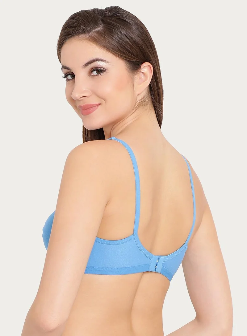 Clovia Blue Smoothie Non-Padded Non-Wired Full Coverage Bra in Powder Blue - Cotton Rich for Women | Best Price UAE